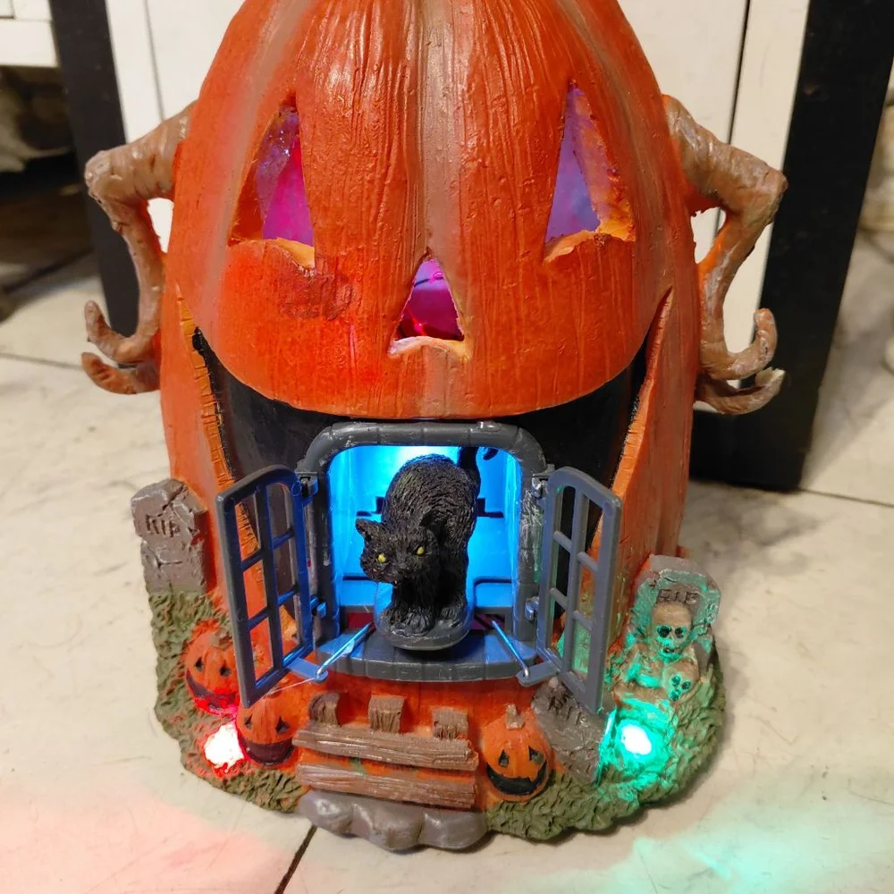 Halloween Pumpkin Black Cat LED Decor One Size Orange Black